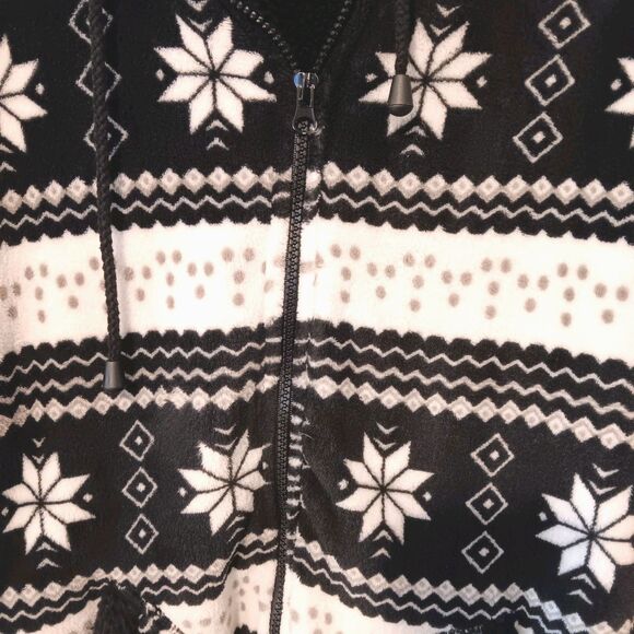 TrailCrest Sherpa Lined Full Zip Fleece Hoodie Jacket Sz S Black White Fair Isle - Picture 3 of 12